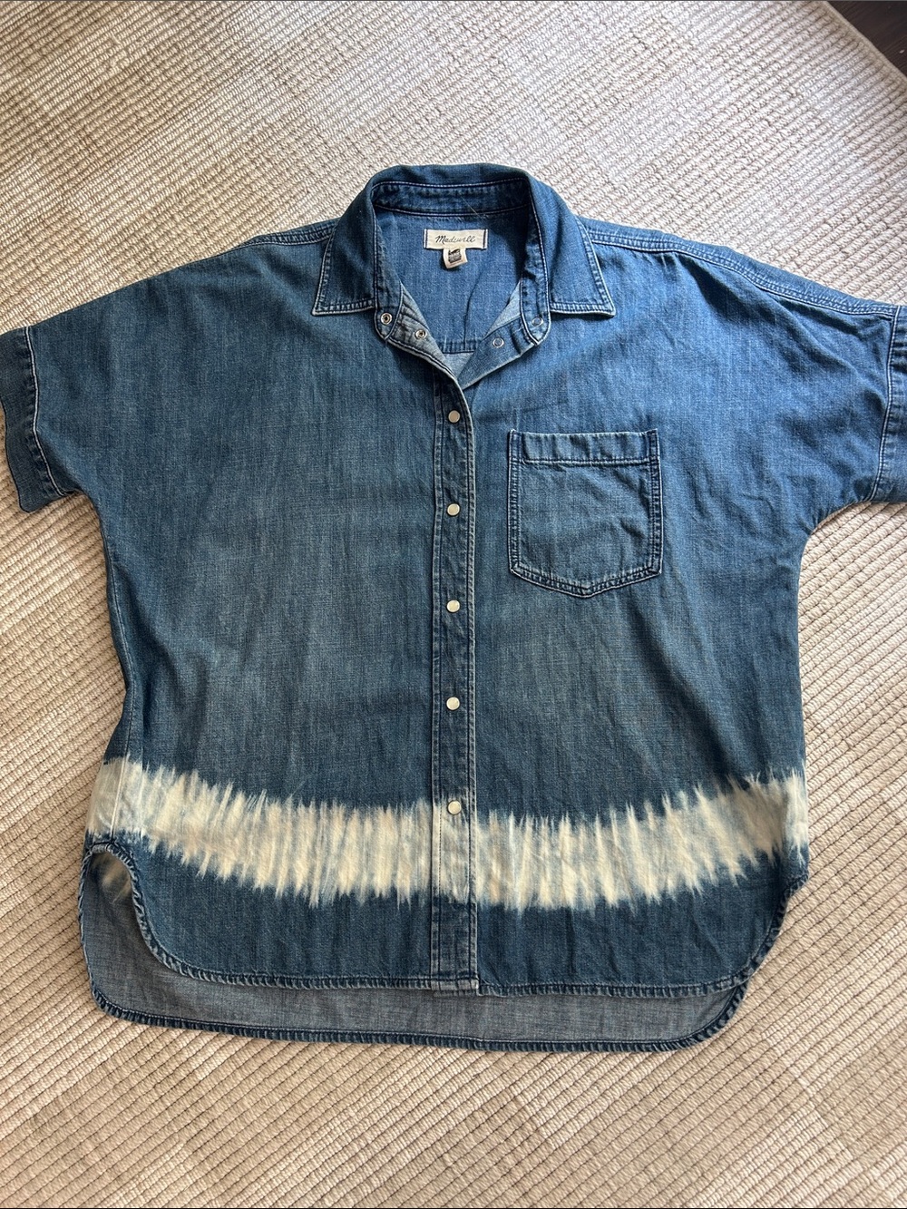 Madewell Blue Denim Short-Sleeve Button-Down with Bleached Band